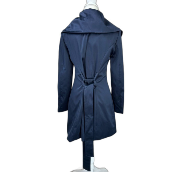 Ladies Tahari Trench Coat, Dark Blue Satin Portrait Collar Size Small Machine … - Picture 2 of 9